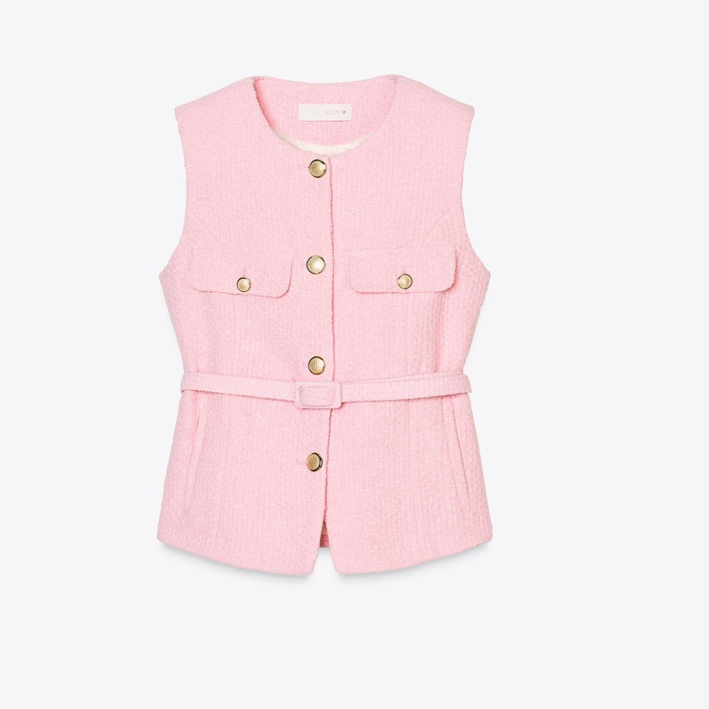 Zara NWT pink tweed belted sleeveless top 2132/091 - Picture 2 of 6